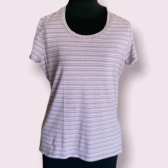 APOSTROPHE stretch striped cap sleeve top Purple and White Medium - Picture 1 of 7
